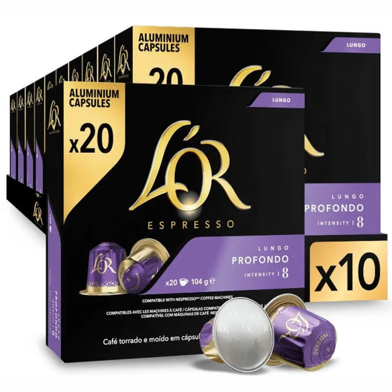 Lungo Profondo L'or 20 cajas compatible Nespresso 200 cápsulas