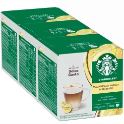 3 caixas de Latte Vainilla Madagascar Starbucks, compatível Dolce Gusto, 36 cápsulas