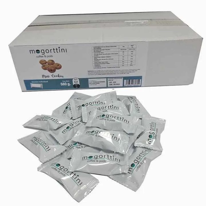 Caja de Galletas para el Café Mini Cookies 200 ud. Mogorttini en envase Individual, 2,8 gr
