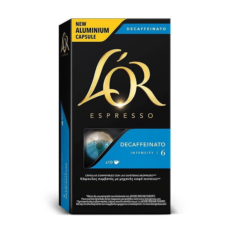 Decaffeinato L'OR, 10 cápsulas compatíveis Nespresso. Decaffeinato L'OR, 10 cápsulas compatíveis Nespresso.