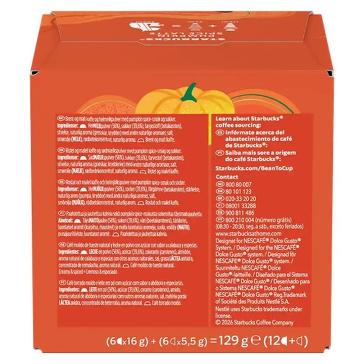 Ingredientes e informação nutricional Pumpkin Spice Latte Starbucks Dolce Gusto