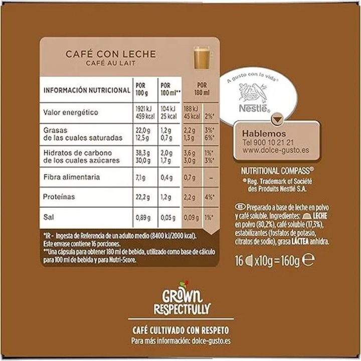 Informação nutricional Café com Leite Dolce Gusto