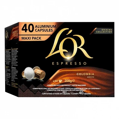 L'OR Colombia, 40 cápsulas compatíveis NESPRESSO. L'OR Colombia, 40 cápsulas compatíveis NESPRESSO.