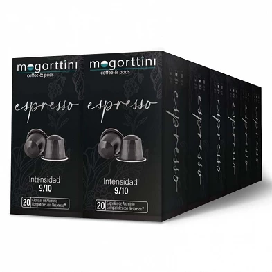 Espresso 12 cajas Mogorttini de 20 cápsulas aluminio . Compatibles con Nespresso. Espresso 12 cajas Mogorttini de 20 cápsulas aluminio . Compatibles con Nespresso.