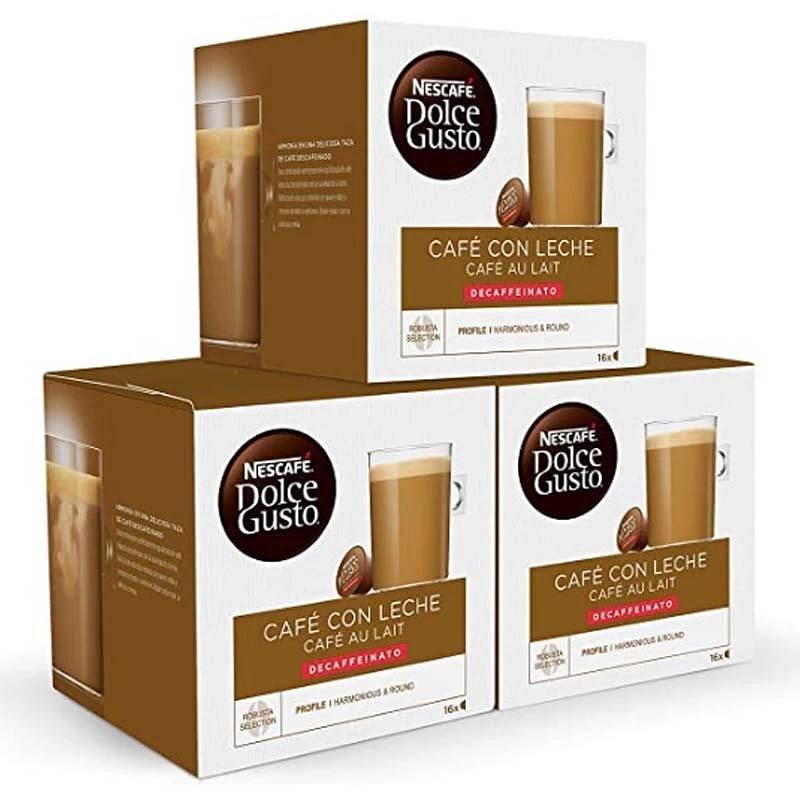 Café descafeinado com leite, Nescafé Dolce Gusto, embalagem 48 cápsulas* Café descafeinado com leite, Nescafé Dolce Gusto, embalagem 48 cápsulas*