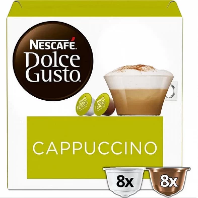 Cappuccino tem 8 bebidas. Dolce Gusto, esta bebida usa 2 cápsulas. Cappuccino tem 8 bebidas. Dolce Gusto, esta bebida usa 2 cápsulas.