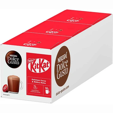 3 cajas de KitKat 16 cápsulas de chocolate Dolce Gusto Original 3 cajas de KitKat 16 cápsulas de chocolate Dolce Gusto Original