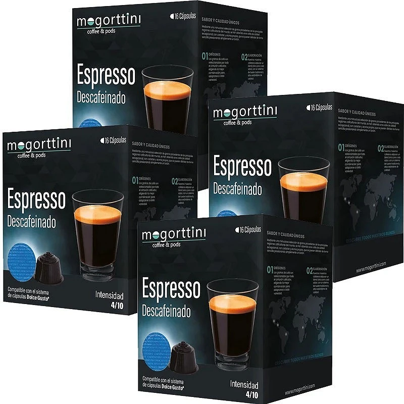 Descafeinado Mogorttini 4 cajas de 16 cápsulas para Dolce Gusto