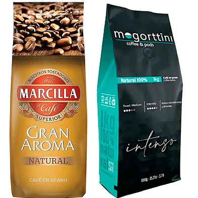 Gran Aroma Natural y Mogorttini Intenso 2 kilos de Café em grão Gran Aroma Natural y Mogorttini Intenso 2 kilos de Café em grão